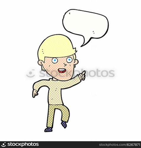 cartoon happy man with speech bubble