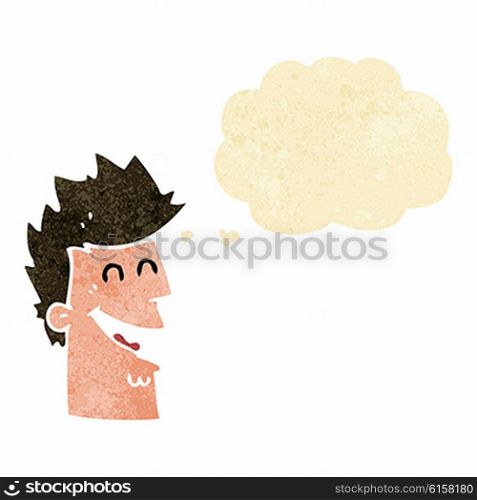 cartoon happy man with thought bubble