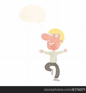 cartoon happy man with thought bubble