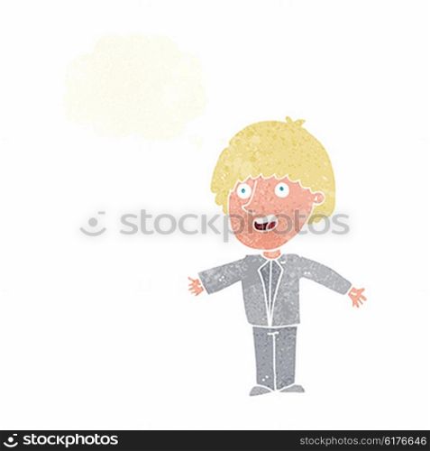 cartoon happy man with thought bubble