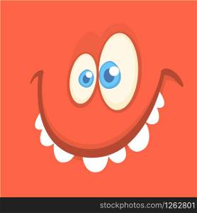 Cartoon happy monster avatar smiling. Halloween vector illustration