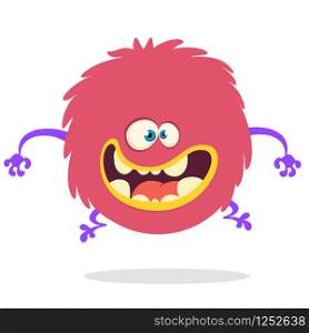 Cartoon Happy Monster With Big Mouth Laughing . Vector illustration of red monster character. Halloween design. Funny cartoon monster character