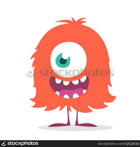 Cartoon Happy Monster With Big Mouth Laughing . Vector illustration of red monster character. Halloween design. Funny cartoon monster character