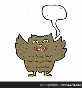 cartoon happy owl with speech bubble