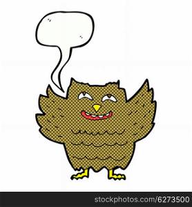 cartoon happy owl with speech bubble