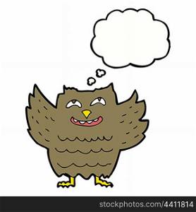 cartoon happy owl with thought bubble