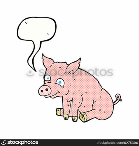 cartoon happy pig with speech bubble