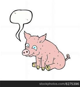 cartoon happy pig with speech bubble