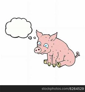 cartoon happy pig with thought bubble