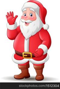 Cartoon happy santa claus waving
