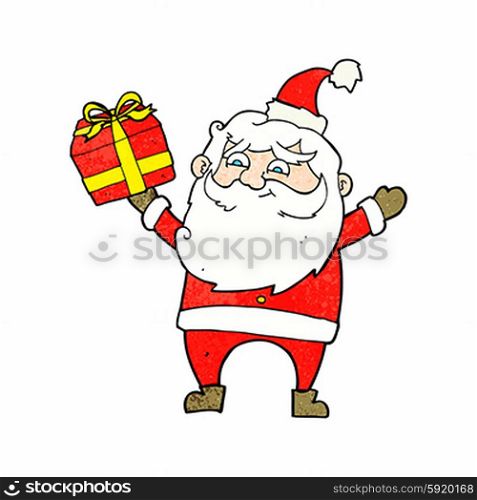 cartoon happy santa claus with present