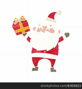 cartoon happy santa claus with present