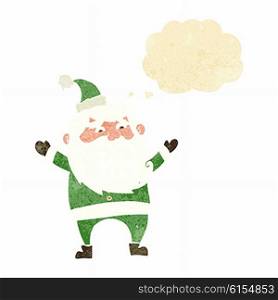 cartoon happy santa claus with thought bubble