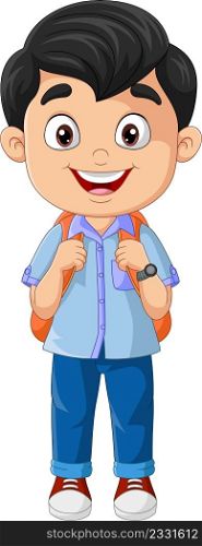 Cartoon happy school boy with backpack