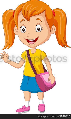 Cartoon happy school girl with bag