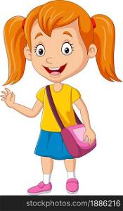 Cartoon happy school girl with bag
