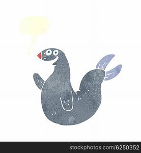 cartoon happy seal with speech bubble