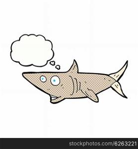 cartoon happy shark with thought bubble