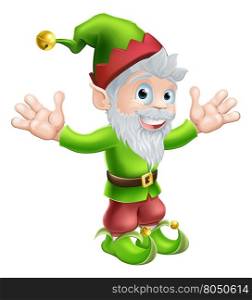 Cartoon happy smiling garden gnome elf or pixie man with a pointy hat and beard