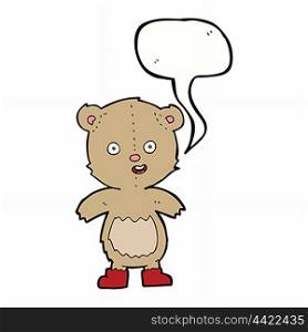 cartoon happy teddy bear in boots with speech bubble