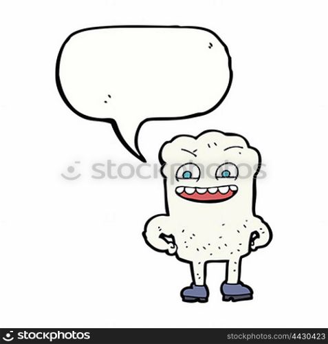cartoon happy tooth with speech bubble