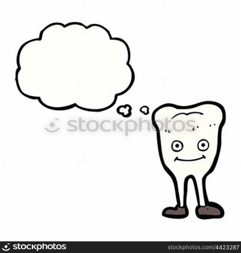 cartoon happy tooth with thought bubble