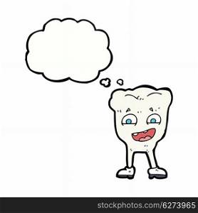 cartoon happy tooth with thought bubble