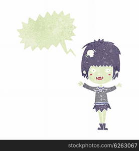 cartoon happy vampire girl with speech bubble