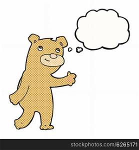 cartoon happy waving bear with thought bubble