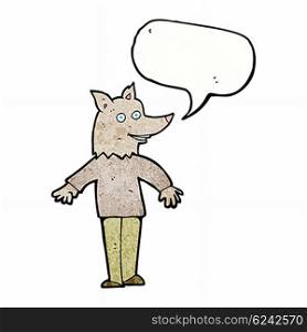 cartoon happy werewolf with speech bubble