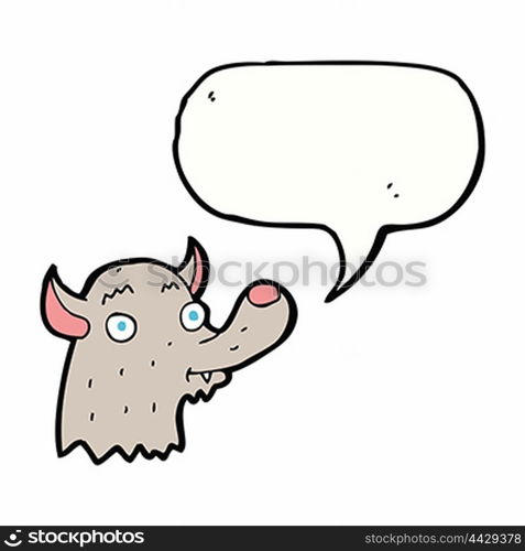 cartoon happy wolf with speech bubble