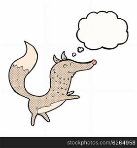 cartoon happy wolf with thought bubble