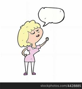 cartoon happy woman about to speak with speech bubble