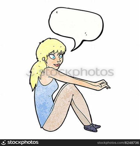 cartoon happy woman sitting with speech bubble
