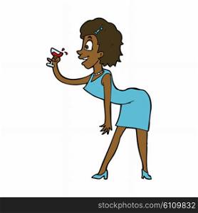 cartoon happy woman with drink