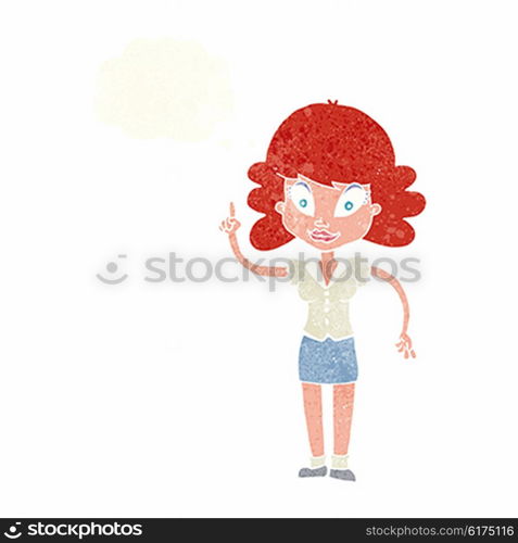 cartoon happy woman with idea with thought bubble