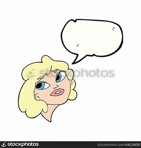 cartoon happy woman with speech bubble