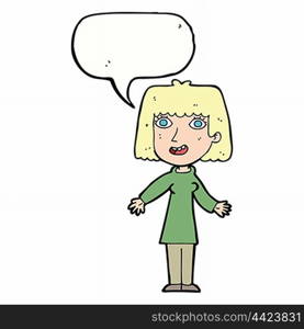 cartoon happy woman with speech bubble