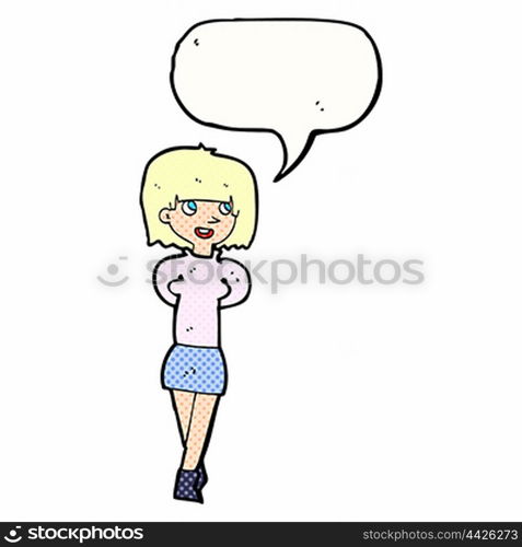 cartoon happy woman with speech bubble