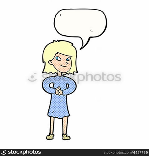 cartoon happy woman with speech bubble