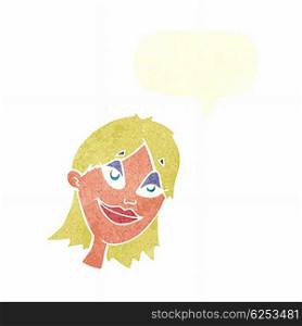 cartoon happy woman with speech bubble
