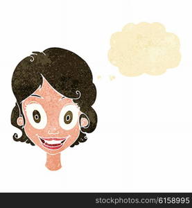 cartoon happy woman with thought bubble