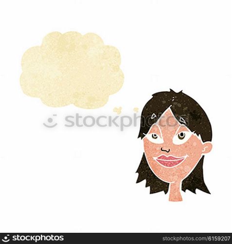 cartoon happy woman with thought bubble