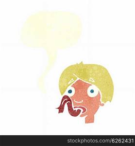 cartoon head sticking out tongue with speech bubble