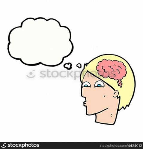 cartoon head with brain symbol with thought bubble