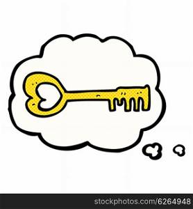 cartoon heart shaped key with thought bubble