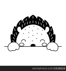 Cartoon hedgehog face in Scandinavian style. Cute animal for kids t-shirts, wear, nursery decoration, greeting cards, invitations, poster, house interior. Vector stock illustration