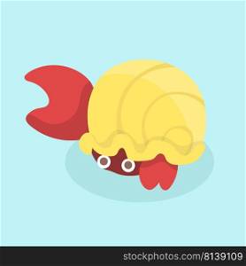 Cartoon hermit crab on pastel background. . Cartoon hermit crab