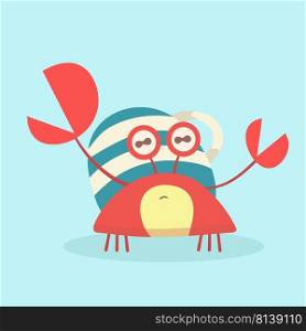 Cartoon hermit crab on pastel background. . Cartoon hermit crab
