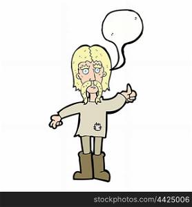 cartoon hippie man giving thumbs up symbol with speech bubble